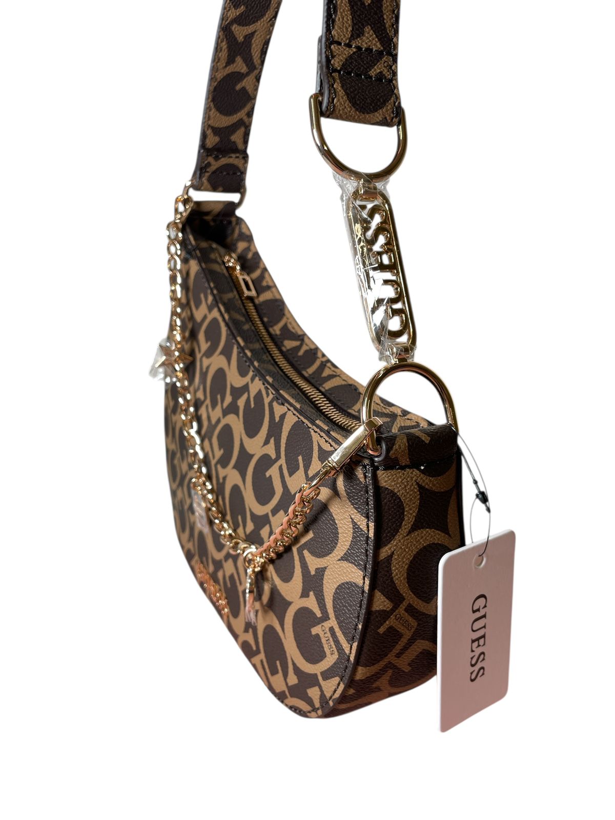 GUESS - Bolso Monogram con Cadena y Charms